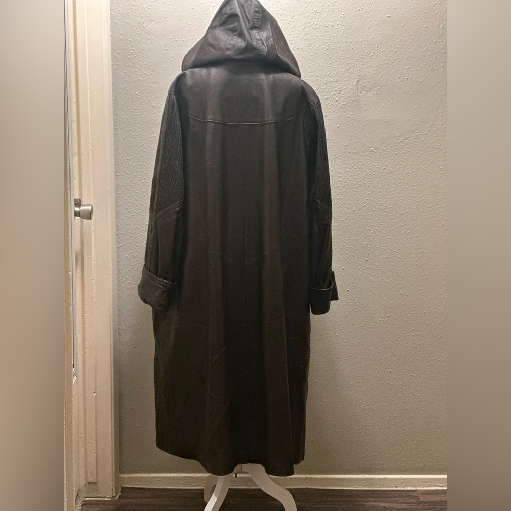 Y Alexander Vintage Brown Hooded Leather Trench Coat - Picture 2 of 14